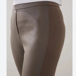 Chicos Size 1 US 8 Brown Champagne Faux Leather Panel Leggings Ponte pant Casual